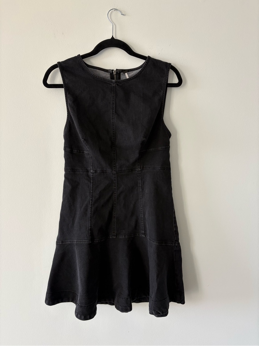 Free People Alex Denim Mini Dress Washed Black Boho Western Grunge 4